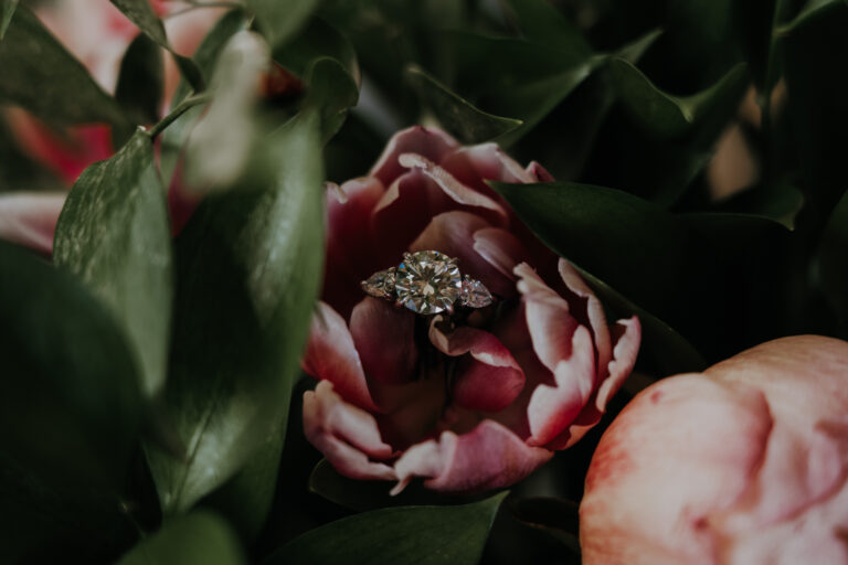 wedding ring at Brandt 1910 in the brides suite on florals
